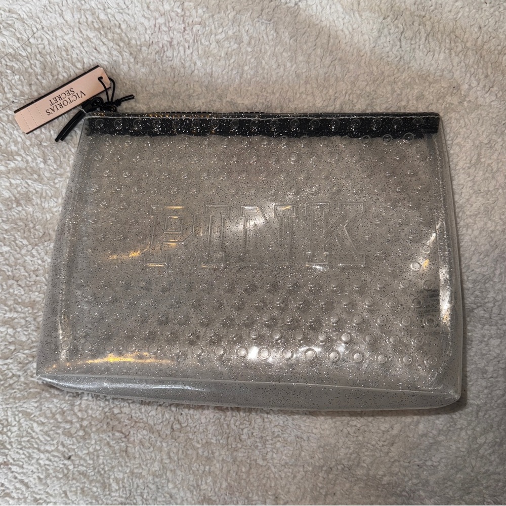 Victoria's Secret PINK Clear Glitter Makeup Cosmetic Bag